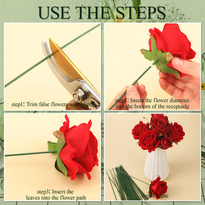 Suncalla 300pcs Artificial Flower Stems, 6.7in、8in、10in Plastic Green Floral Wire Stems for Artificial Flower Making, DIY Crafts Bouquet Stem Arrangements Decor Supplies