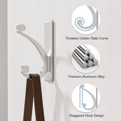Adhesive Wall Hook for Towel/Coat, Extra Sticky 10LB Stainless Stick on Hanger for Bath or Shower, Matt Silver 4-Pack