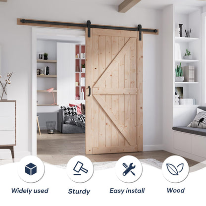 FREDBECK 38in x 84in Sliding Barn Door with 6.6FT Barn Door Hardware Kit Included Wood K Shape Solid Spruce Panel Need to Assembly