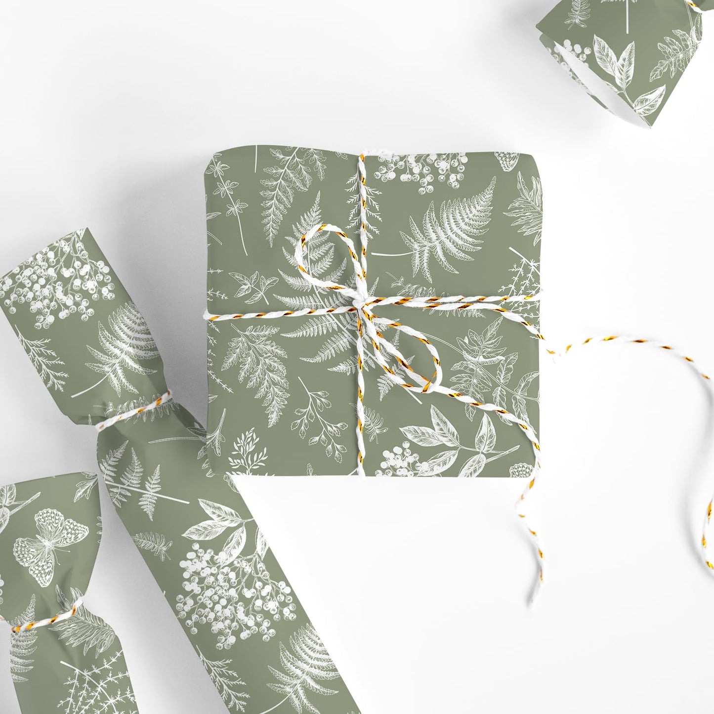JarThenaAMCS Botanical Wrapping Paper - Mini Roll - 17 In x 32.8 Ft Sage Green Plant Leaves Gift Wrap Paper for DIY Art Crafts Wedding Birthday Holiday Party Supplies