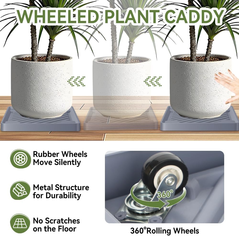 UoeRing 2 Pack-Square 11 Inch $9.9 Plant Caddy with Hidden Wheels Heavy Duty Rolling Plant Stands Indoor Outdoor Plant