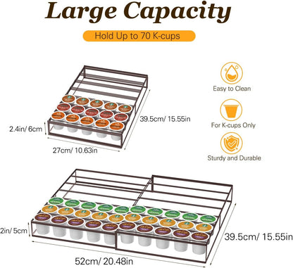 Expandable Coffee Pod Holder Drawer, Compatible with Keurig K-Cup, Holds 35-70 Pods, Organizer for Kitchen, Bronze