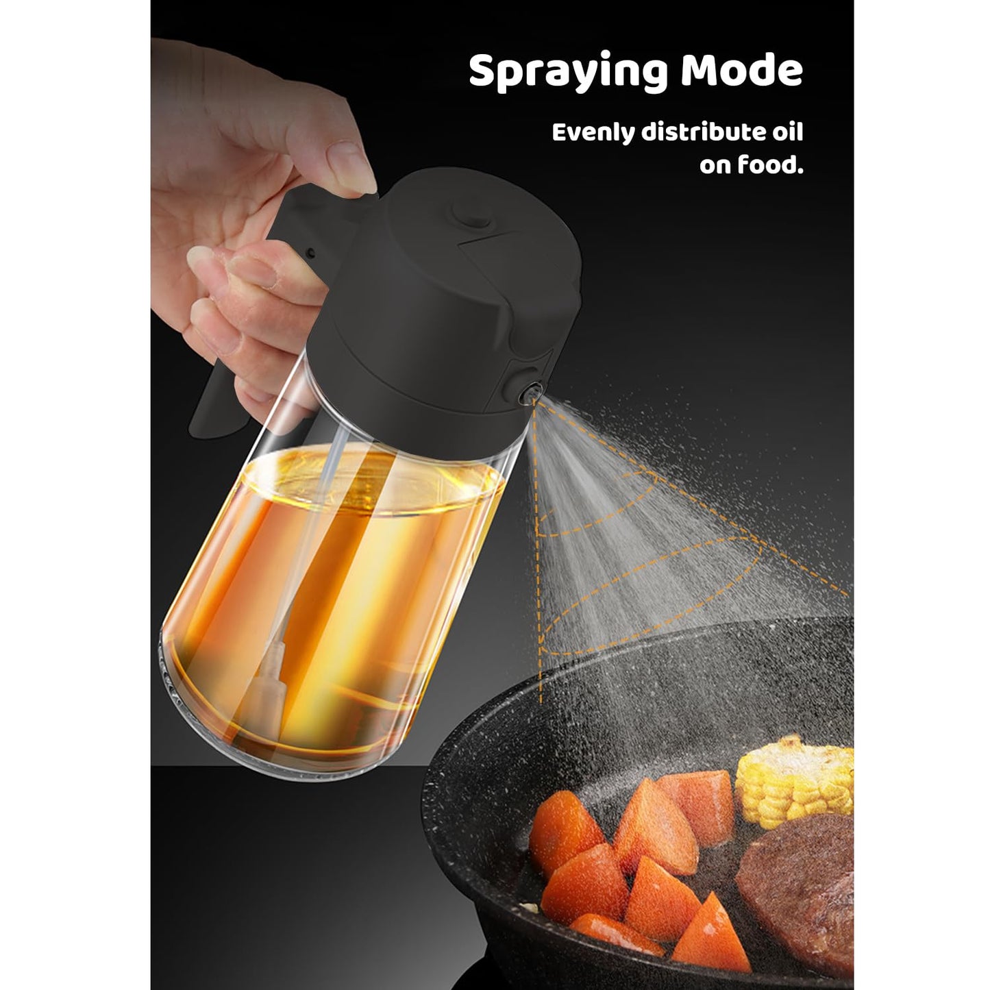 Oil Sprayer for Cooking, Big Capacity 550ml/19oz Oil Sprayer and Oil Pourer for Kitchen, Glass Olive Oil Dispenser Bottle for Cooking, Salad, Barbecue, Air Fryer