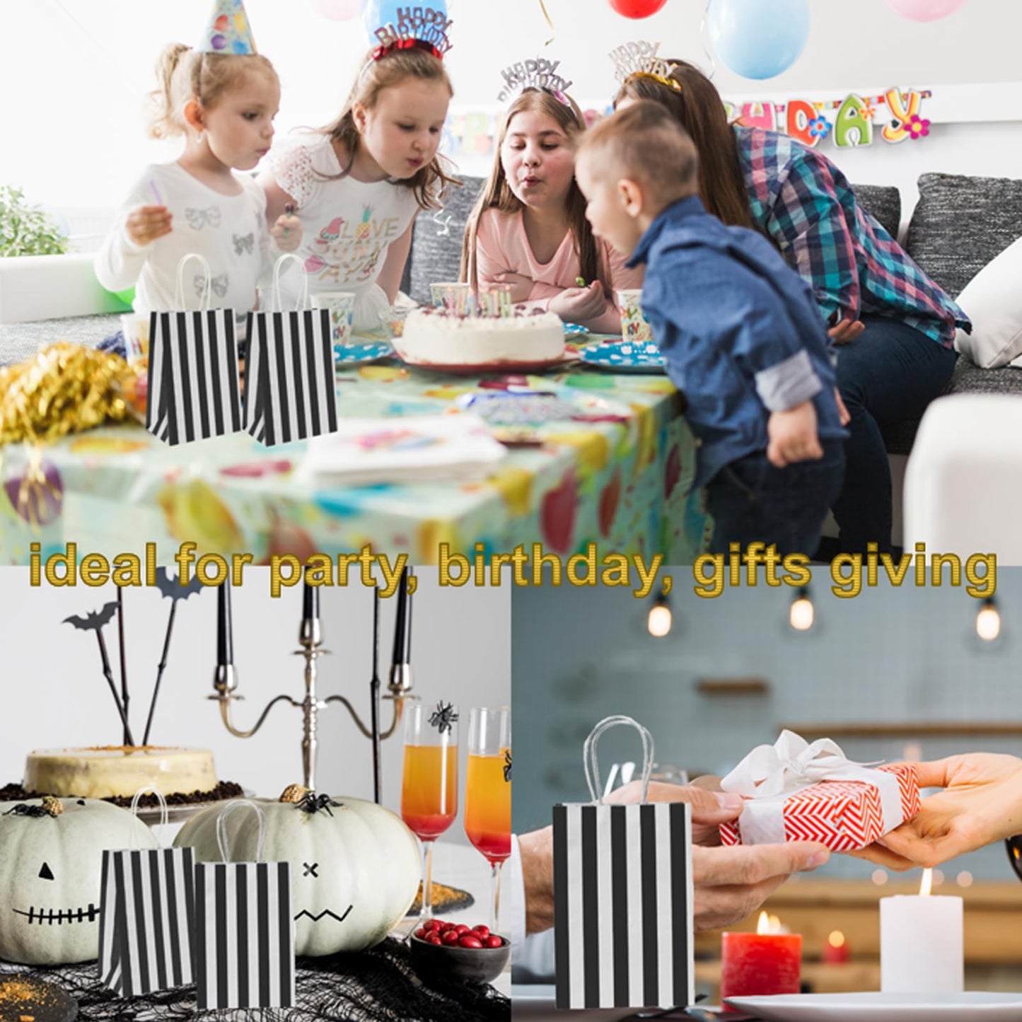 Ronvir 50Pcs Small Gift Bags,Black & White Striped Recycled Paper Bags