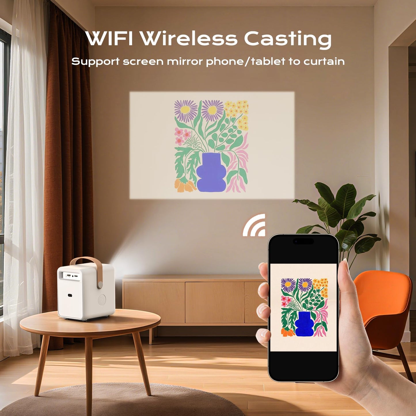 BESGEER Mini Projector WiFi for Tufting, 5.2 Built-in Bluetooth Portable Projector with HDMI/Audio/USB, 1080p Projector for Tracing Projection on Home DIY Rug Cloth Carpet (Cream White)