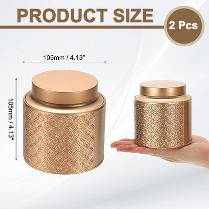 uxcell 2 Pcs Tea Tin Canister, 4.13 x 4.17 Round Tin Can with Lids Large Metal Loose Tea Storage for Storing Cookies Candies Coffee Gifts Candles DIY Travel Storage, Gold Tone