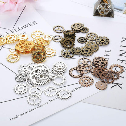 Foraineam 300 Gram (Approx. 210pcs) Assorted Antique Steampunk Gears Charms Pendant Clock Watch Wheel Gear for Crafting, Jewelry Making