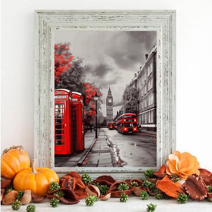 Red London Street Diamond Painting Kits Cute Gem Art Painting Full Drill Diamond Dots Paintings for Beginners DIY Diamonds Pictures for Adults Home Wall Decor 12x16 inch