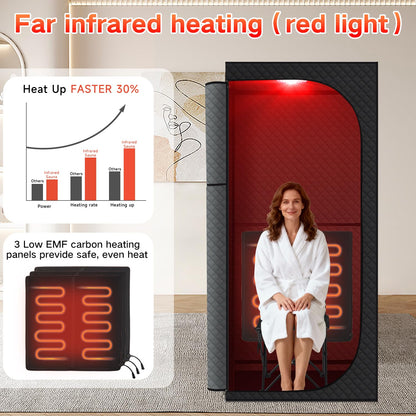 Fulove Portable Infrared Sauna Room, Dry Sauna Tent for Detoxification and Relaxation with Red Light Therapy and Folding Chair, 9 Levels, 32″×35″×71″