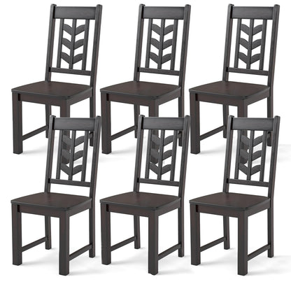 NAFORT Solid Wood Dining Chairs Set of 6, Brown Kitchen Table Chair with Max Load of 430 Lbs, High Chevron Back Dining Room Chairs for Dining Table in Kitchen and Dining, Home Office, Restaurant