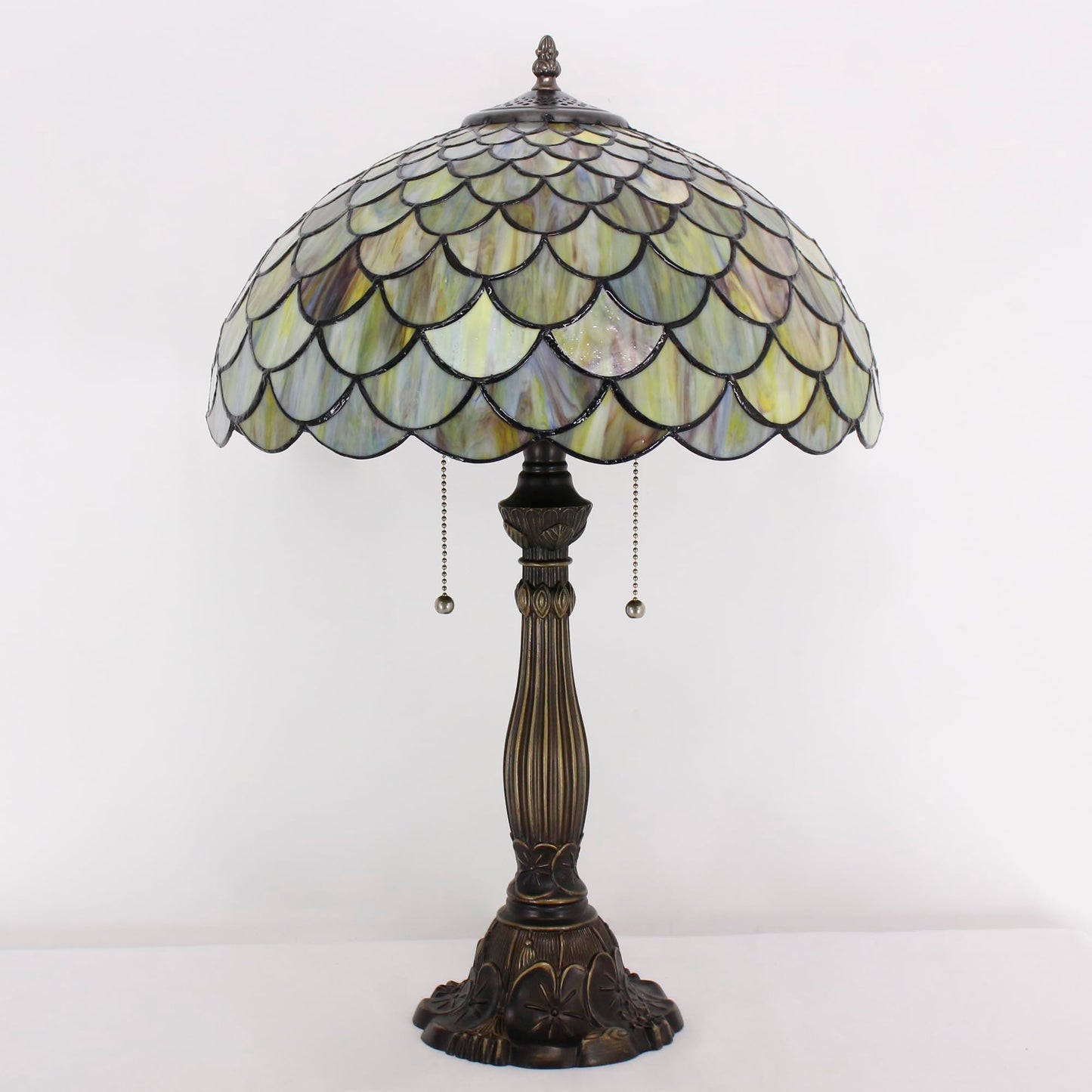 AVIVADIRECT Tiffany Table Lamp Stained Glass Fish Scales Style Antique Desk Reading Light 16X16X24 Inches Decor for Bedroom Living Room Home Office
