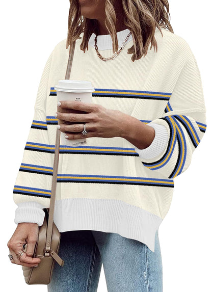 ETCYY Womens Oversized Sweaters Fall 2025 Fashion Clothes Trendy Batwing Sleeve Colorblock Striped Knit Pullover Tops