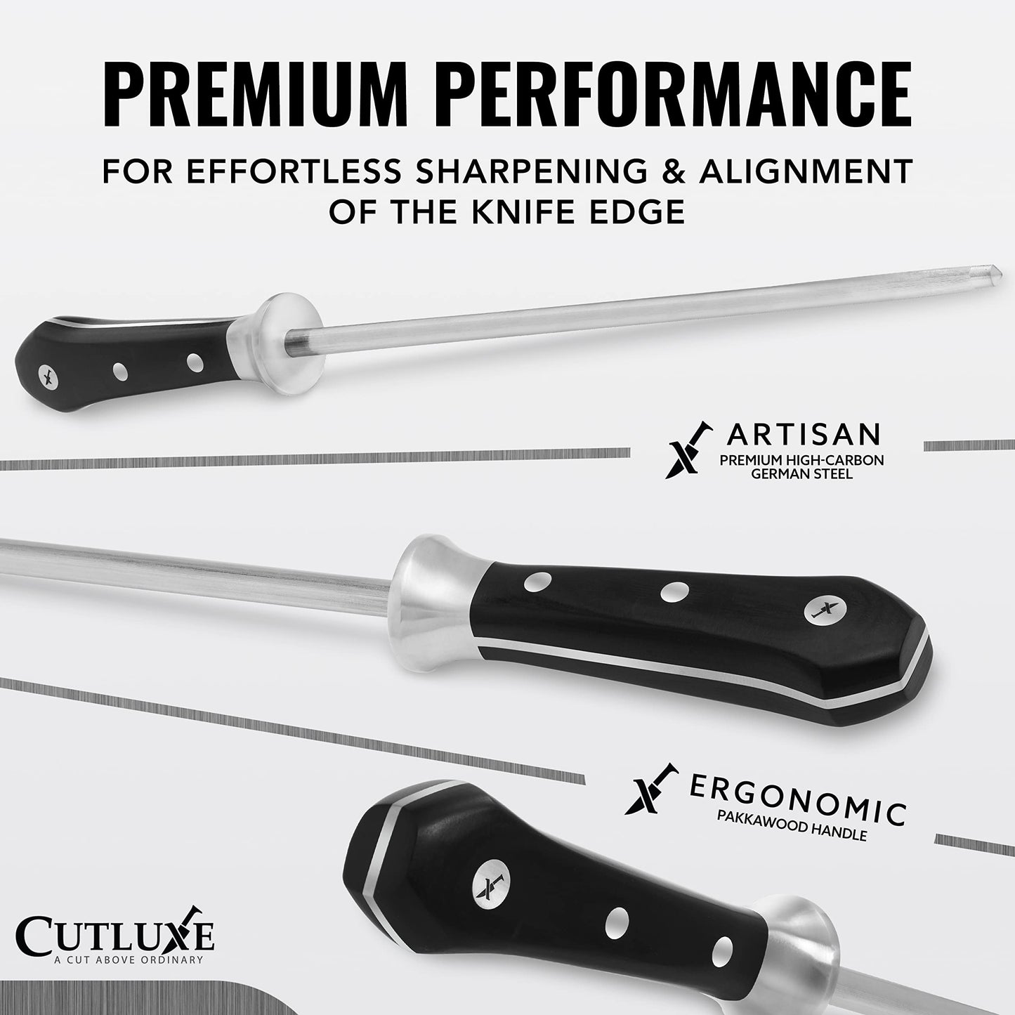 Cutluxe Honing Rod, Professional Knife Sharpener Rod – 10" Honing Steel – Ergonomic Handle Design, Grilling Gifts for Men – Artisan Series