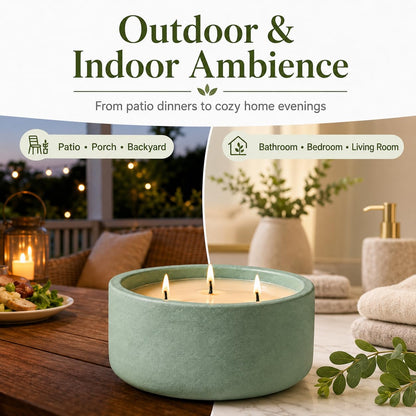 Large 20oz Scented Candle - Citrus & Mint, 3 Wick Non Toxic Soy Candles Indoor, Green Decorative Ceramic Jar Candle for Women, Men, Patio, Home, Bedroom, Bathroom, Living Room