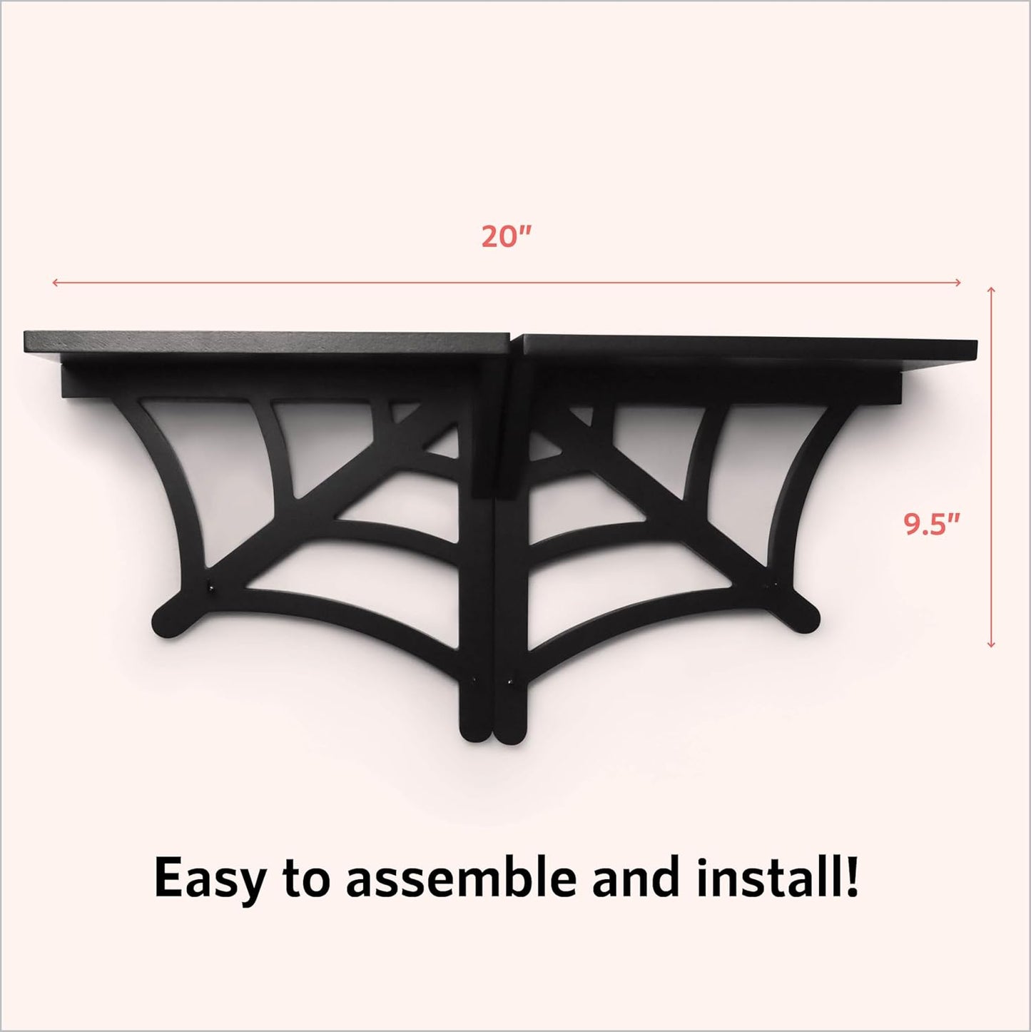 2 BELL BOOK AND CANDLE PC Spider Web Floating Shelves - Hang Separately or Together - Spooky Gothic Decor - Goth