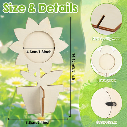 8Pcs Flower Spring Wood Crafts to Paint, Wooden Flowers Picture Frame for Craft, 3D Unfinished Spring Picture Frame Craft for Painting, DIY Mother’s Day Gifts Flower Cutouts for Painting Decorations