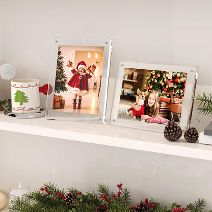 Egofine 6x8 Acrylic Frames 2 Pack, Clear Picture Frames with Stand, Magnetic Acrylic Photo Frames for Tabletop Display Horizontally or Vertically