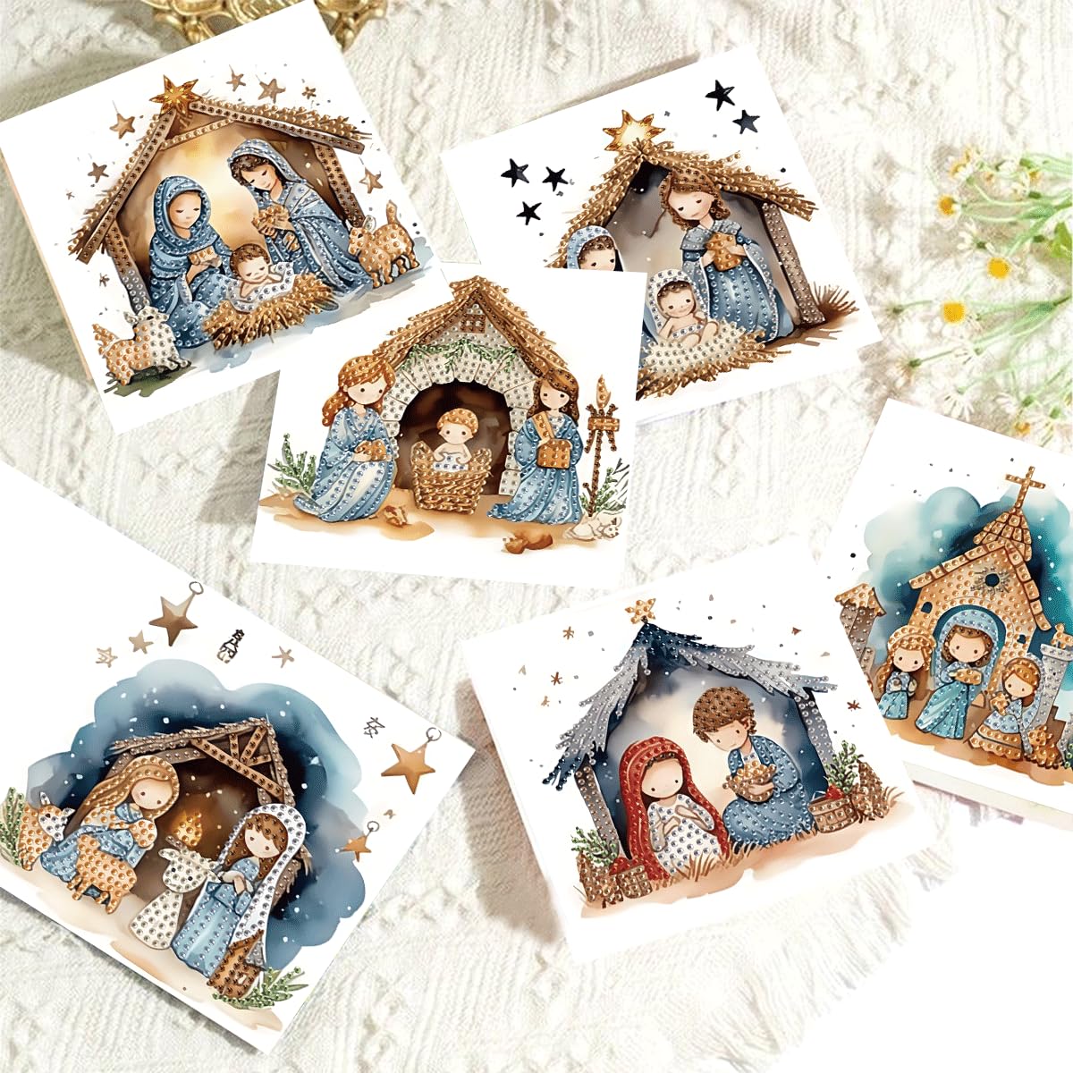 LSQFS 6Pcs Diamond Painting Greeting Cards Kits for Adults, 5.9"x 11.81" DIY Foldable Cards with Envelopes & Diamond Art Tools, Creative Diamond Art for Birthday Holiday Blessing