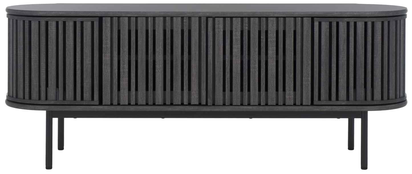 SAFAVIEH Enid TV Stand for up to 65" Flatscreen – Distressed Black, 4 Doors with Interior Storage, Cabinet Style Entertainment Media Console (MED9639E)