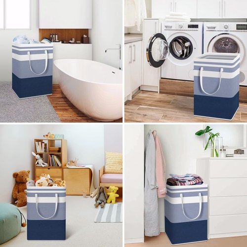 HomeHacks Large Waterproof Laundry Basket - Collapsible Tall Hamper with Extended Handles | 75L, Blue
