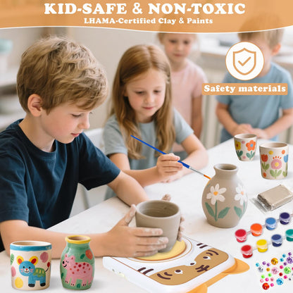 YOOIU Pottery Wheel for Kids, Art Supplies Arts & Crafts Kit, Crafts Toys for Girls 6+, Pottery Studio Craft Kit with 4 Pack Air-Dry Clay,Girls Toys Birthday Gift for Kids Ages 6 7 8 9 10 11 12+