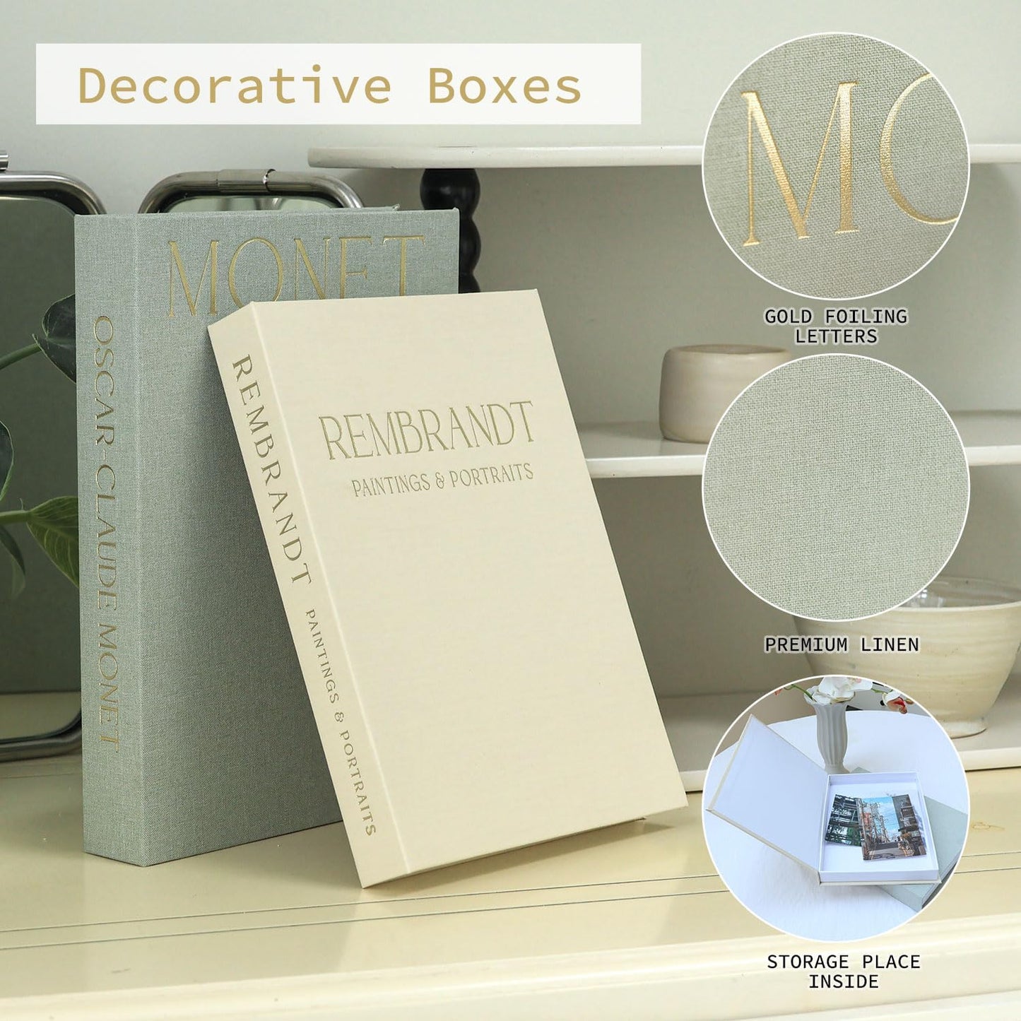 HMMSTR Decor-Set 2 Modern Coffee Table Books-Decorative Books for Home of Linen Fake Books Decorative Boxes-Faux Book