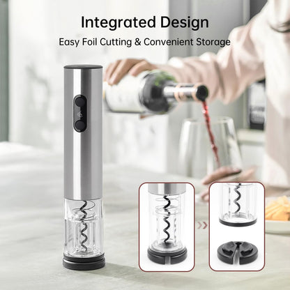 Rechargeable Wine Opener by ELMWAY, Electric Wine Bottle Opener with Foil Cutter, LED Light and Stainless Steel Shell