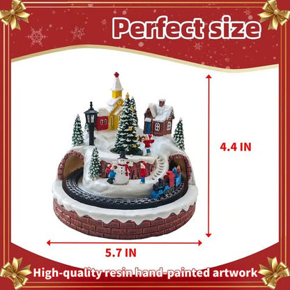 Christmas Village Decoration - Spinning Train & Tree, Musical Collectible with LED Lights | 8 Songs, Timer Function, Dual Power