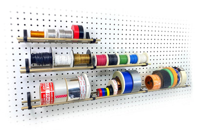 PEGGY Pegboard Accessory Hook and Dowel Organizer Storage for Tape, Steel Wire Spools, Ribbon, Crafts, Hobby, 12” kit (1PK Black)