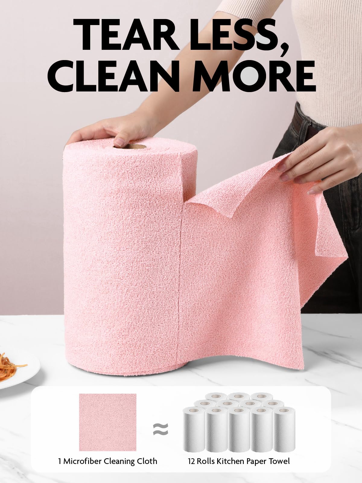 Fantasticlean Microfiber Cleaning Cloth Roll -150 Pack, Tear Away Microfiber Towels, 12" x 12", Reusable, Washable, Ultra Absorbent Dishcloth for Home Supplies, Car, Pet, Kitchen (2 Rolls of Grey)