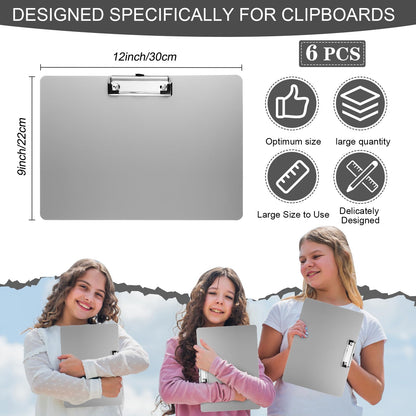 Qilery 6 Pcs Landscape Clipboard 12 x 9 Inches Plastic Large Clipboard Horizontal Clipboard with Low Profile Metal Clip Art Sketch Board Drawing Clipboard for Home Office School Files Papers Supplies