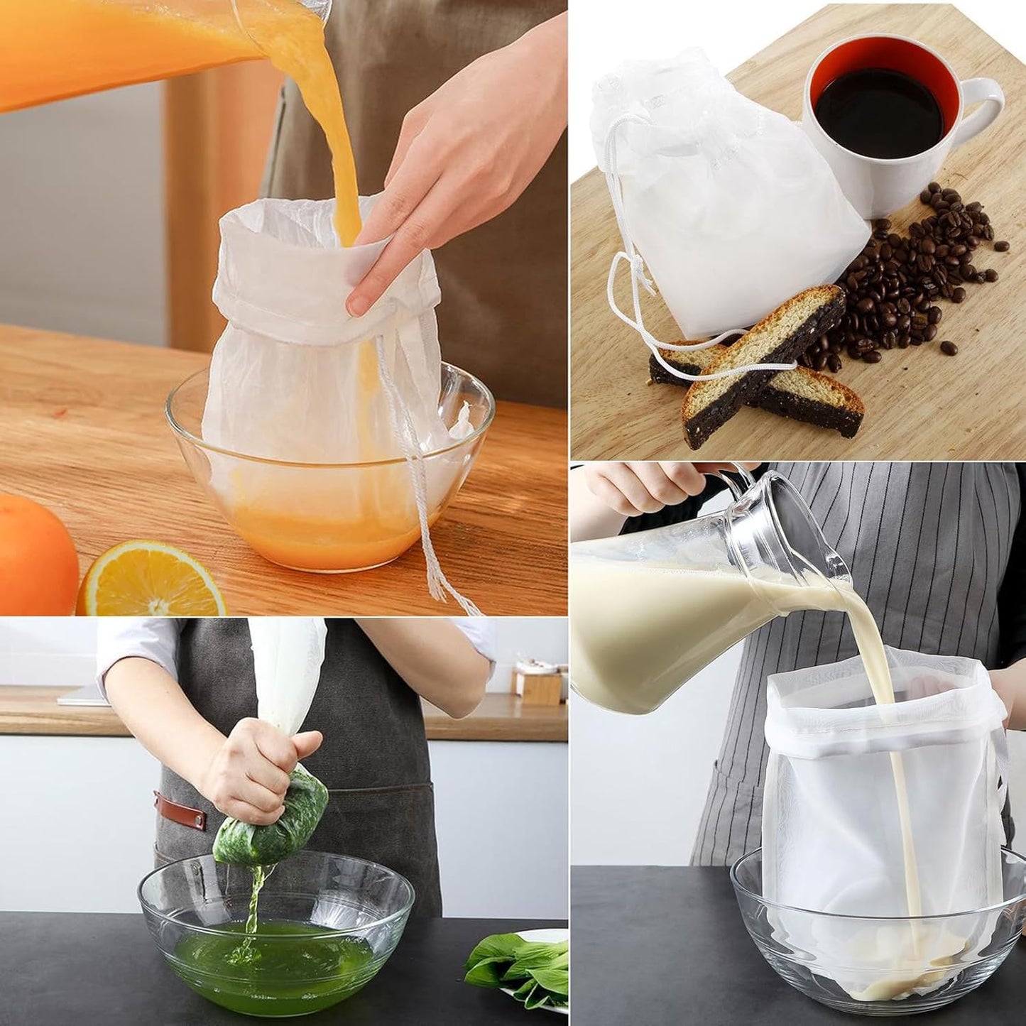 DAOGUAUNG 2 Pack 150 (7.8x11.8in) Reusable Micron Fine Mesh Bag Nut Milk Bag, Nylon Nut Bag Strainer for Straining