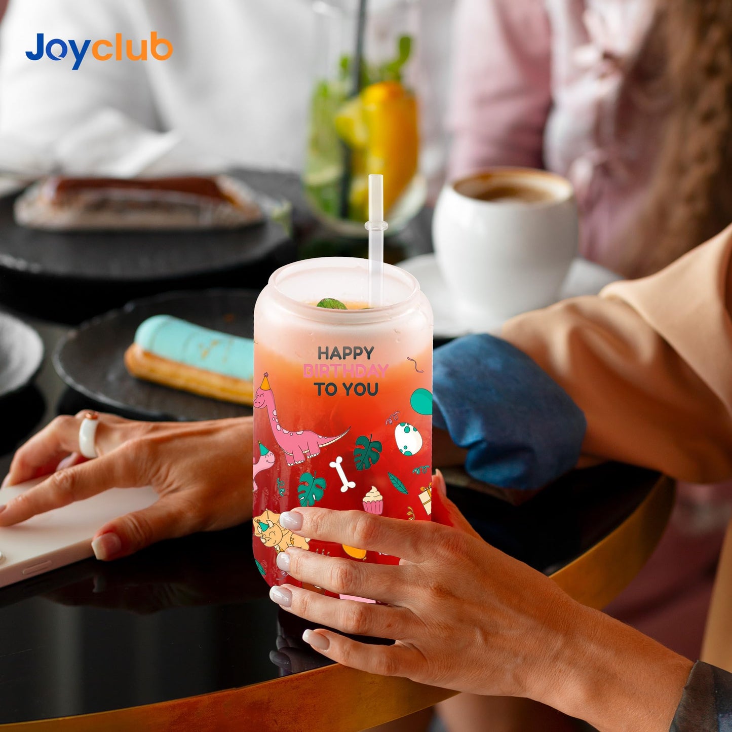 Joyclub 8 Pack Sublimation Blanks Glass Cups with Bamboo Lids and Straws 16 OZ Frosted Glass Beer Cans Mason Jar for Iced Coffee Juice Soda Drinks DIY Gifts