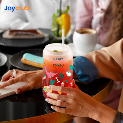 Joyclub 8 Pack Sublimation Blanks Glass Cups with Bamboo Lids and Straws 16 OZ Frosted Glass Beer Cans Mason Jar for Iced Coffee Juice Soda Drinks DIY Gifts