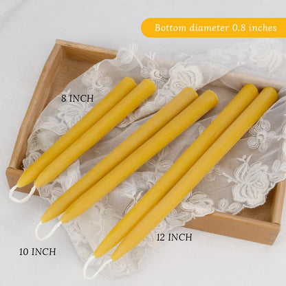 24 Pack Natural Beeswax Taper Candles in Bulk 10 inch Tall - Dripless Candle 100% Pure Unscented Beeswax, 8 Hours Long Burning Time -Yellow