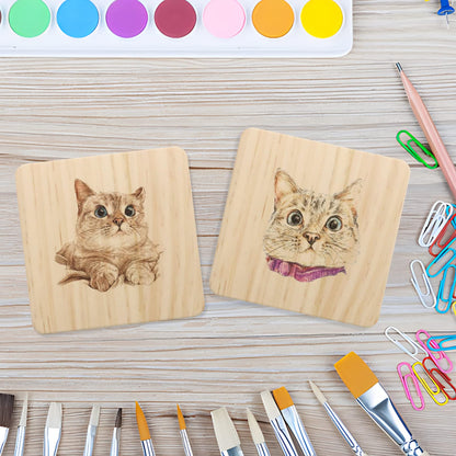 24 PCS Unfinished Square Wood Coasters, SIJDIEE 4 Inch Blank Wooden Coasters for Craft with Non-Slip Foam Pad Stickers for DIY Stained Painting Wood Laser Engraving Home Decoration Supplies