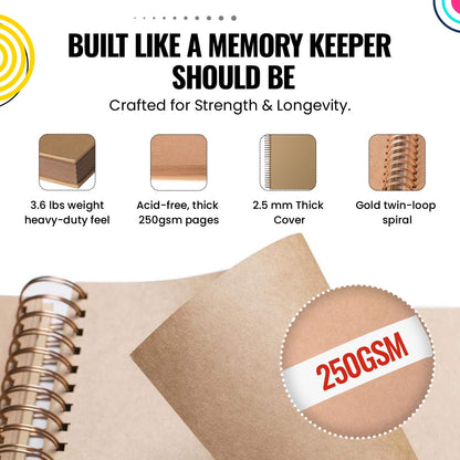 Modern Shop Scrapbook Album | Extra Thick Kraft Paper with Hardcover - 12 x 12 250 gsm, 50 sheet