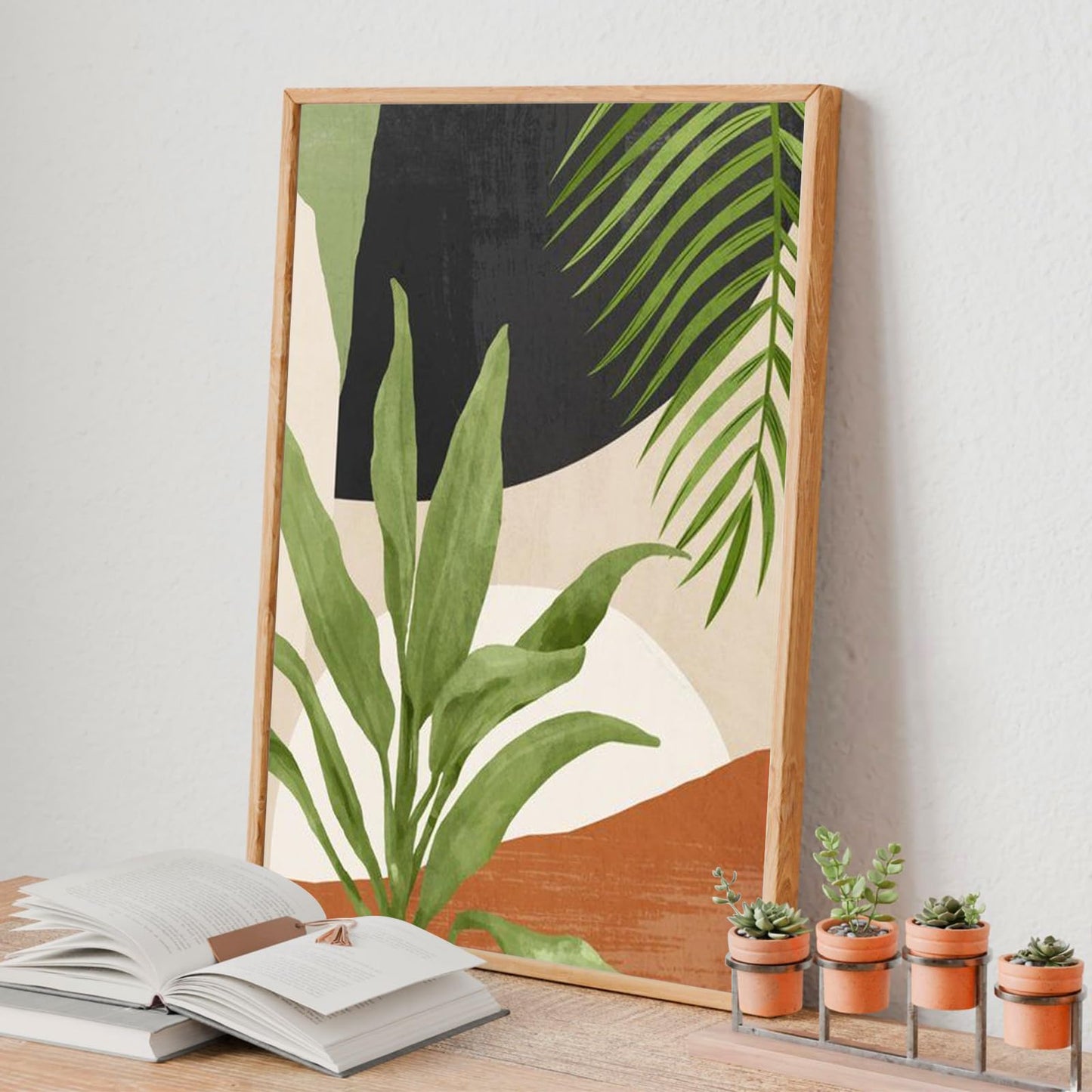 4 Pack Framed Paint by Numbers Kit for Adults Beginner with Wooden Easel, Green Plant Paint by Number Kits with Frame, DIY Acrylic Simple Painting by Numbers for Home Wall Decor Gift 8x12 inch