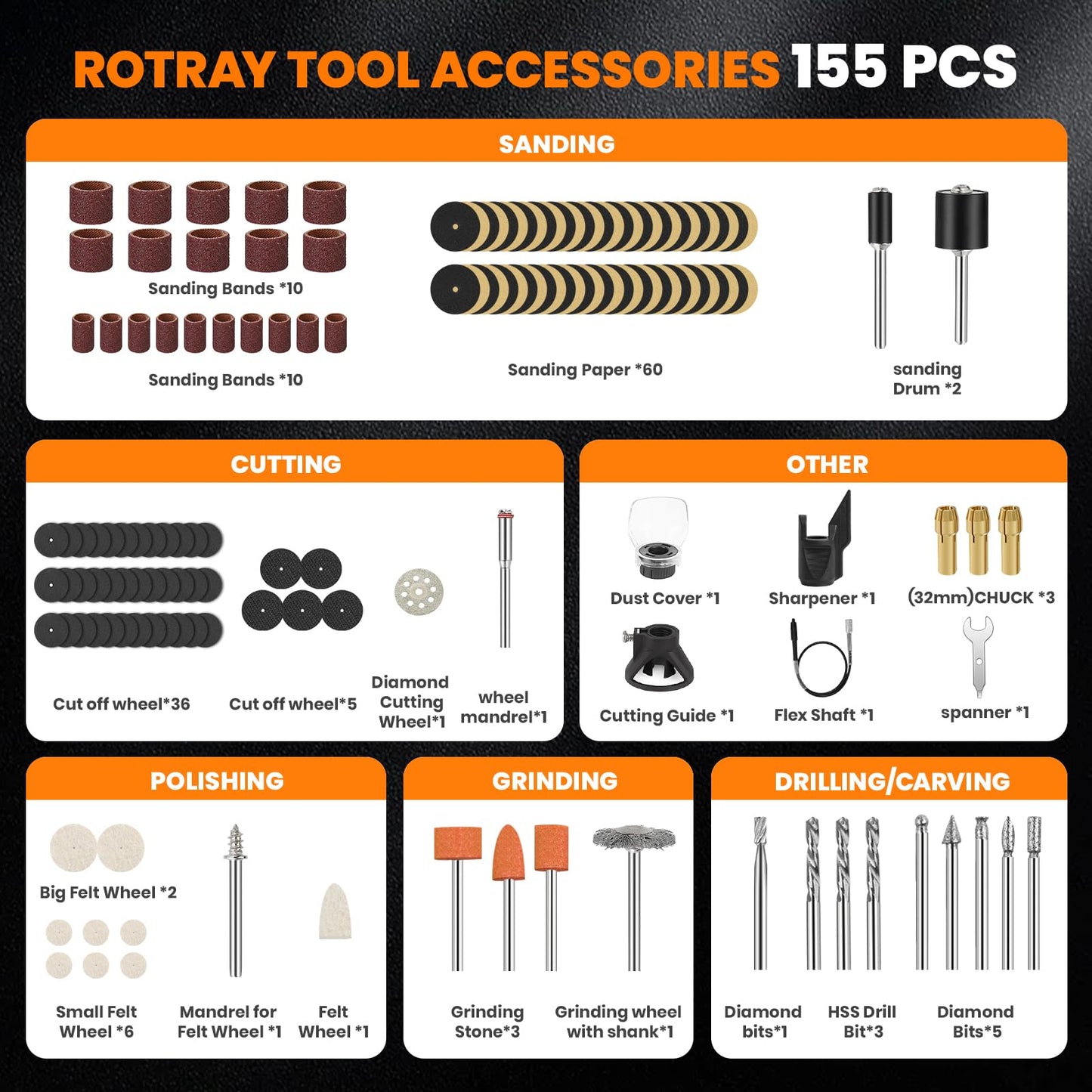 HARDELL 200W Corded Rotary Tool Kit with Fine Speed Control & Flex Shaft 8000-40000 RPM Digital Display, 155Pcs Accessories for Crafting, Cutting, Sanding, Polishing, Drilling, Carving, DIY Projects