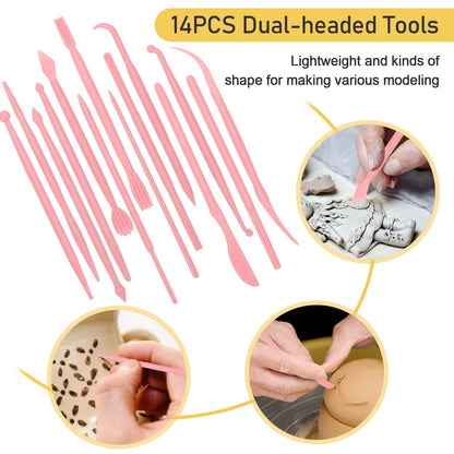28Pcs Polymer Clay Cutter Tools, Pletpet Polymer Clay Tools Acrylic Roller/ 14 Sculpting Kits/ 7 Circle Shape Cutter/ 2 Acrylic Sheets for Press/ 2 Scarper/Needle Detail Shaping