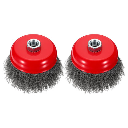 DTGN 3 Inch Wire Cup Brush for Grinder - 2 Pcs - Carbon Steel Crimping(0.012" Wire Size) Wire Wheel for Angle Grinder with 5/8"-11 Arbor - Good for Cleaning Rust Paint Abrasive