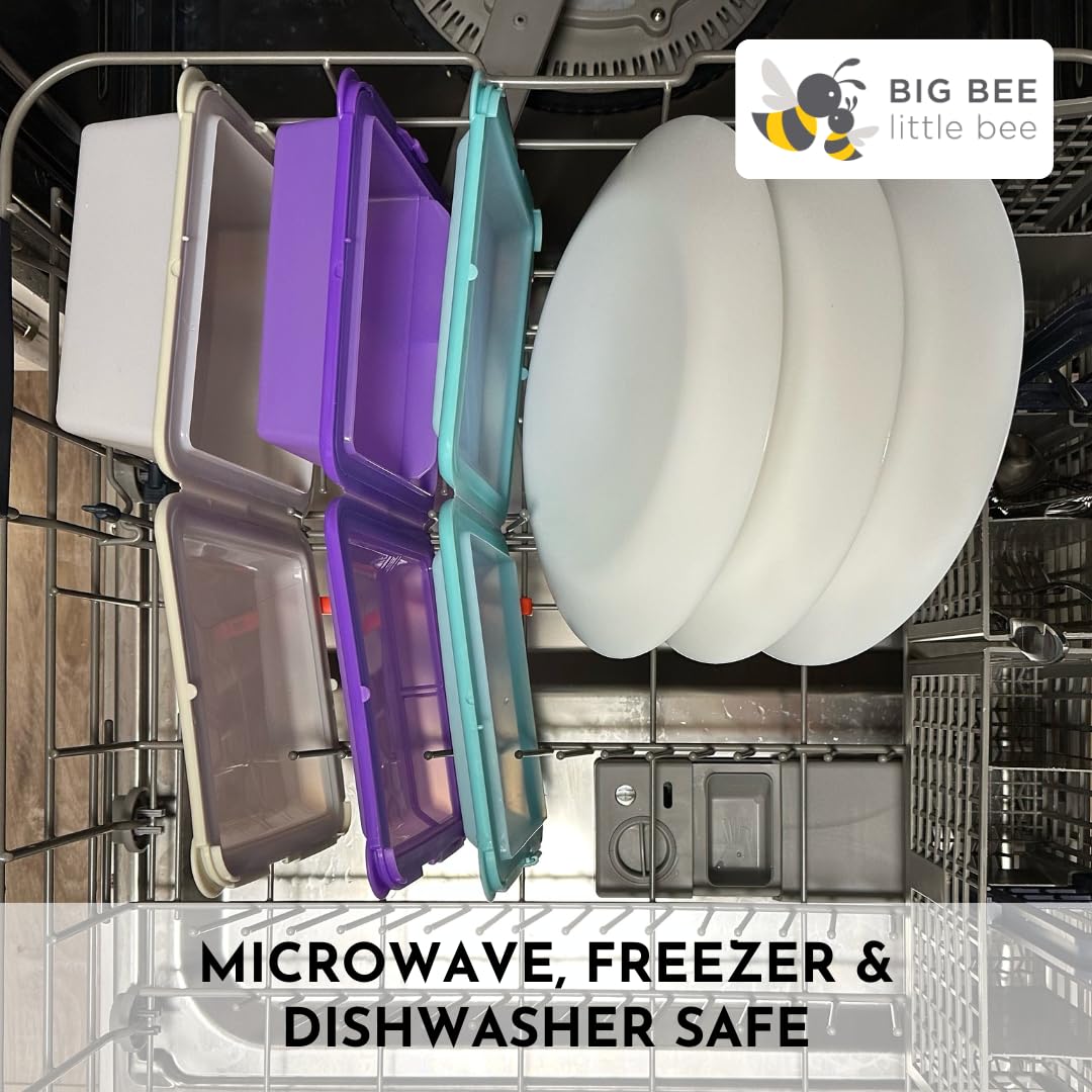 Big Bee, Little Bee - SoftShell Reusable Silicone Food Storage Container with Connected Clamshell Lid, Easy to Clean, Snaps Closed, Microwave, Freezer & Dishwasher Safe (Grape)