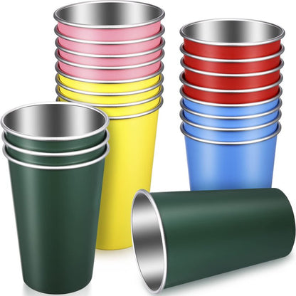 Mimorou 20 Pack Stainless Steel Pint Cups Metal Cups Unbreakable Drinking Water Tumblers Stackable Tumbler for Adults Bar Home Restaurant Travel Picnic Camping Outdoor (Multicolor,16 oz)