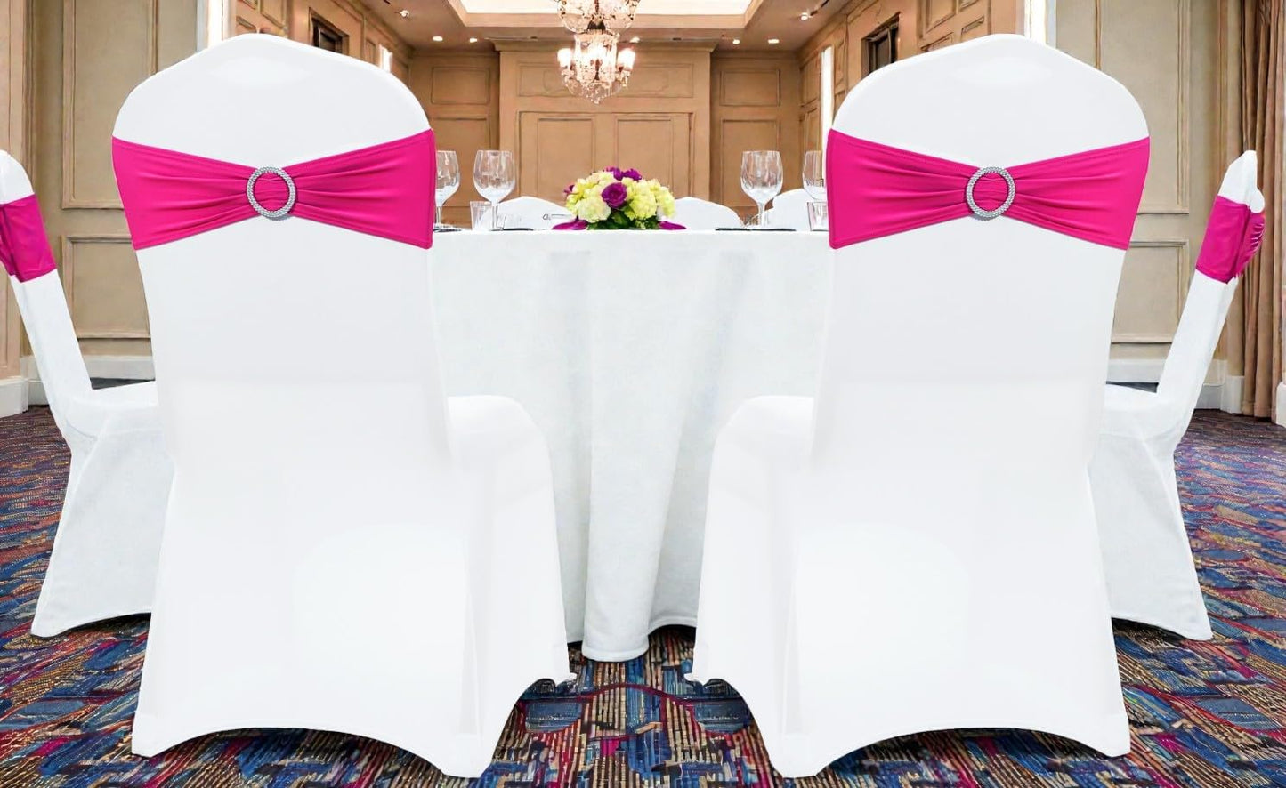 MDS Spandex Chair Sashes - Universal Elastic Stretch Bands with Buckle Slider Bow | Pack of 200 - Magenta