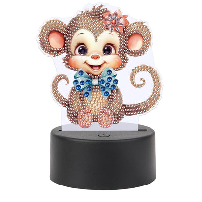 JZHYOAN Monkey Diamond Painting Night Light DIY Gem Painting Table Lamp Diamond Art Table Lamp Gift Light up Art Ornaments for Table Desk Bedroom Mosaic Cross-Stitch Set for Adult