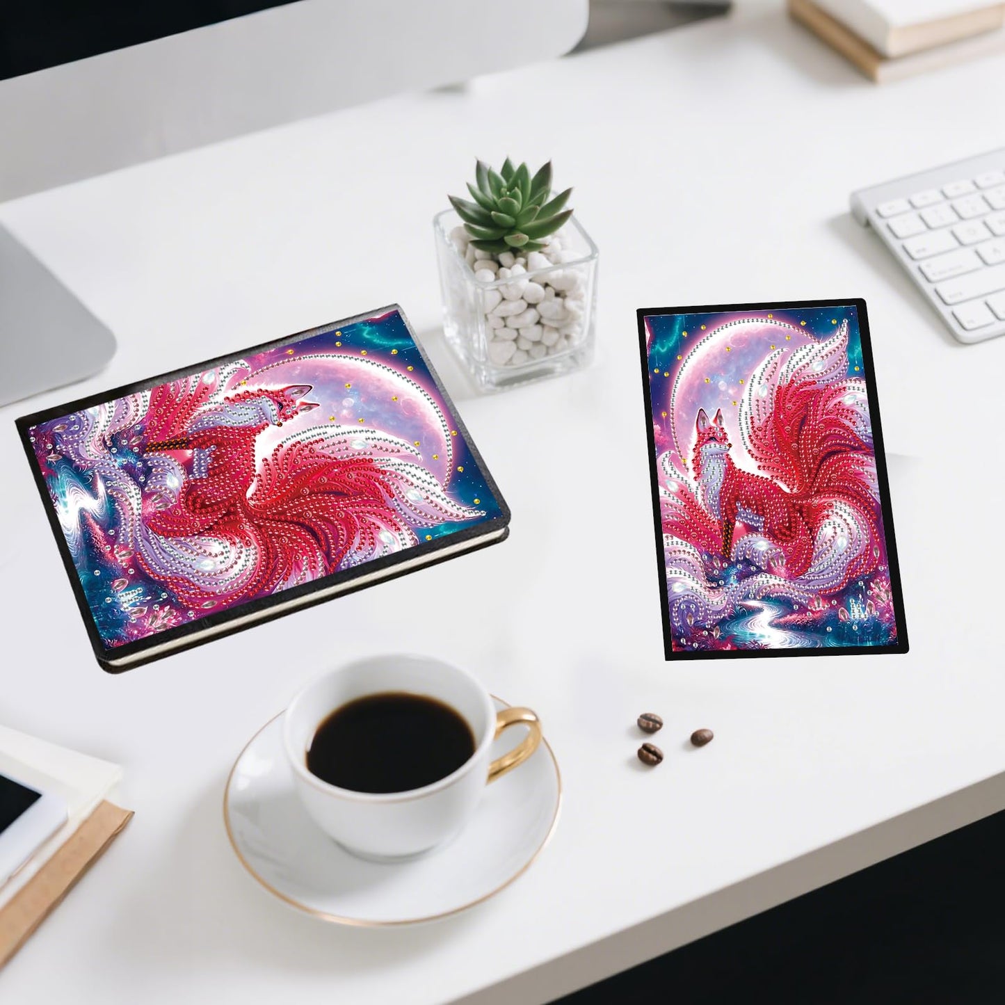 JZHYOAN Animal Diamond Painting Blank Notebook DIY Nine-Tailed Fox Special Pattern Diamond Art Dairy Travel Drawing Message Journal Gem Art Sketchbook Mosaic Cross-Stitch Notepad for Office Beginners
