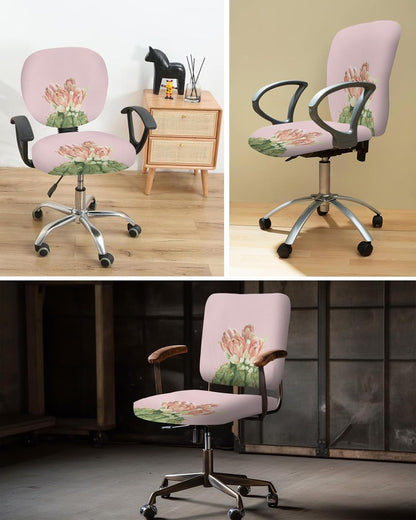 Cactus Computer Office Chair Cover, Red Flower Blossom, Stretchable Desk Chair Covers, Soft Polyester Universal