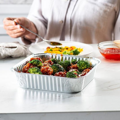GUSTO 25 Sets 8-Inch Square Foil Pans - Disposable Aluminum Containers with Lids for Baking & Storing