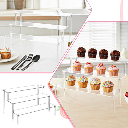 3 PACKS Acrylic Riser Clear Display Stand Perfume Stand Organizer Clear Shelf 3 Tier Cupcake Display Stands Clears Acrylic Shelf Risers for Collectibles, Dessert Shelves for Decoration and Organizer