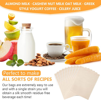 Chielor 10 Pack Nut Milk Bag, Multi-size Fine Mesh Grade Reusable Cheesecloth Bags Strainers, Unbleached Organic Cotton